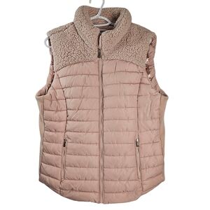 Calvin Klein Women's Sherpa Trim Puffer Vest in  Dusty Peach Lined Outerwear Lg